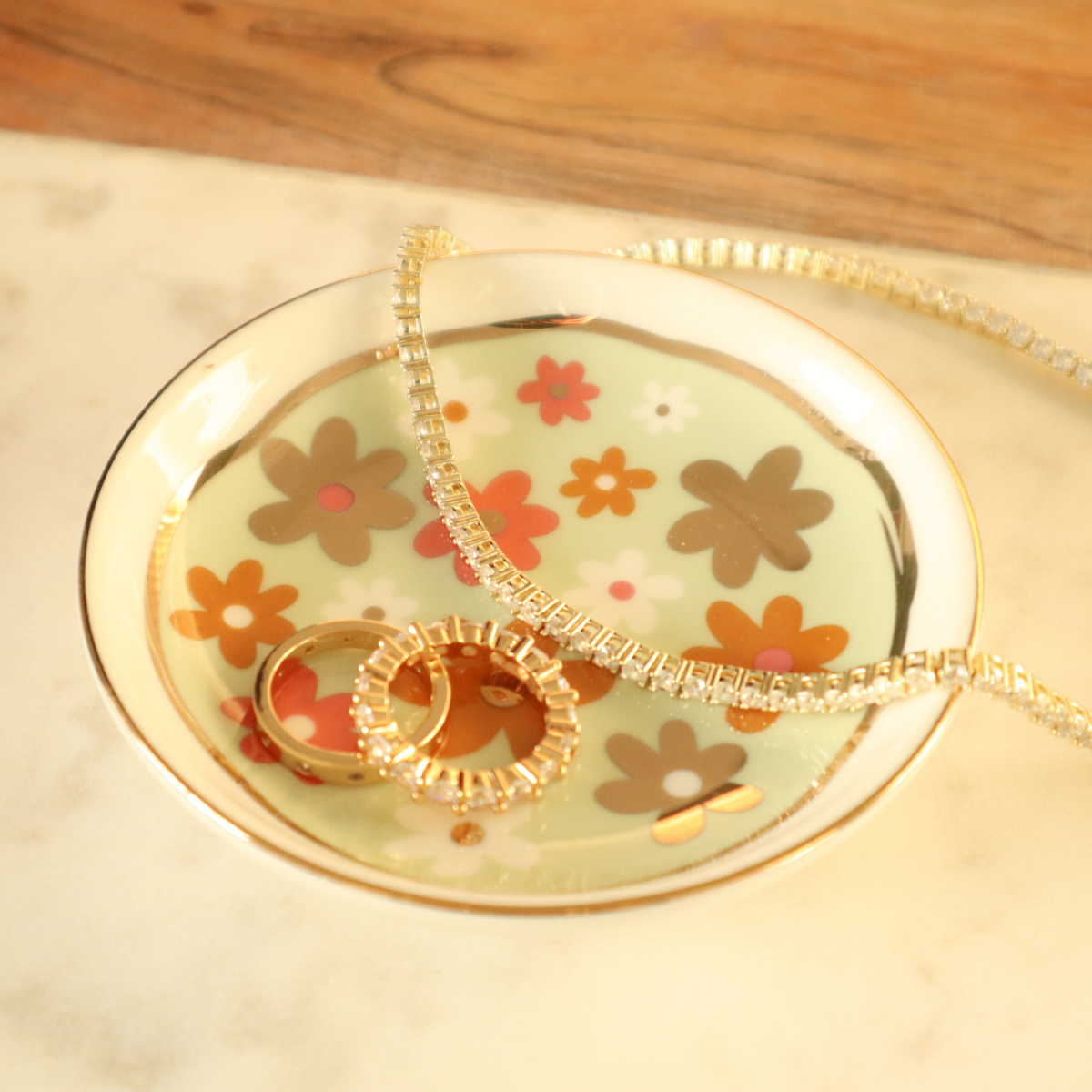 Round Trinket Tray Flowers