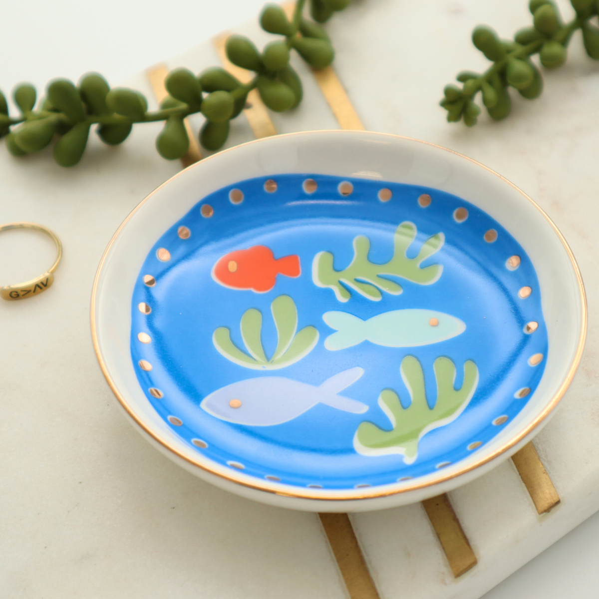 Round Trinket Tray Swimming Fish