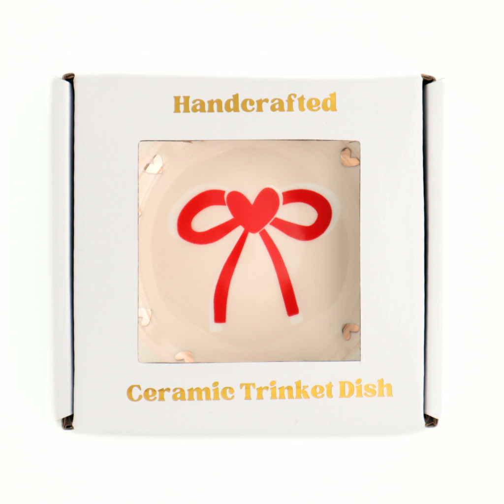 Round Trinket Tray Red Bow Gold Heart