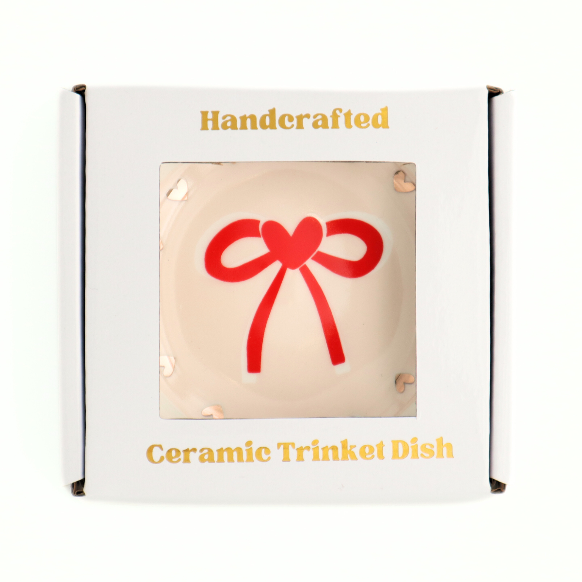 Round Trinket Tray Red Bow Gold Heart