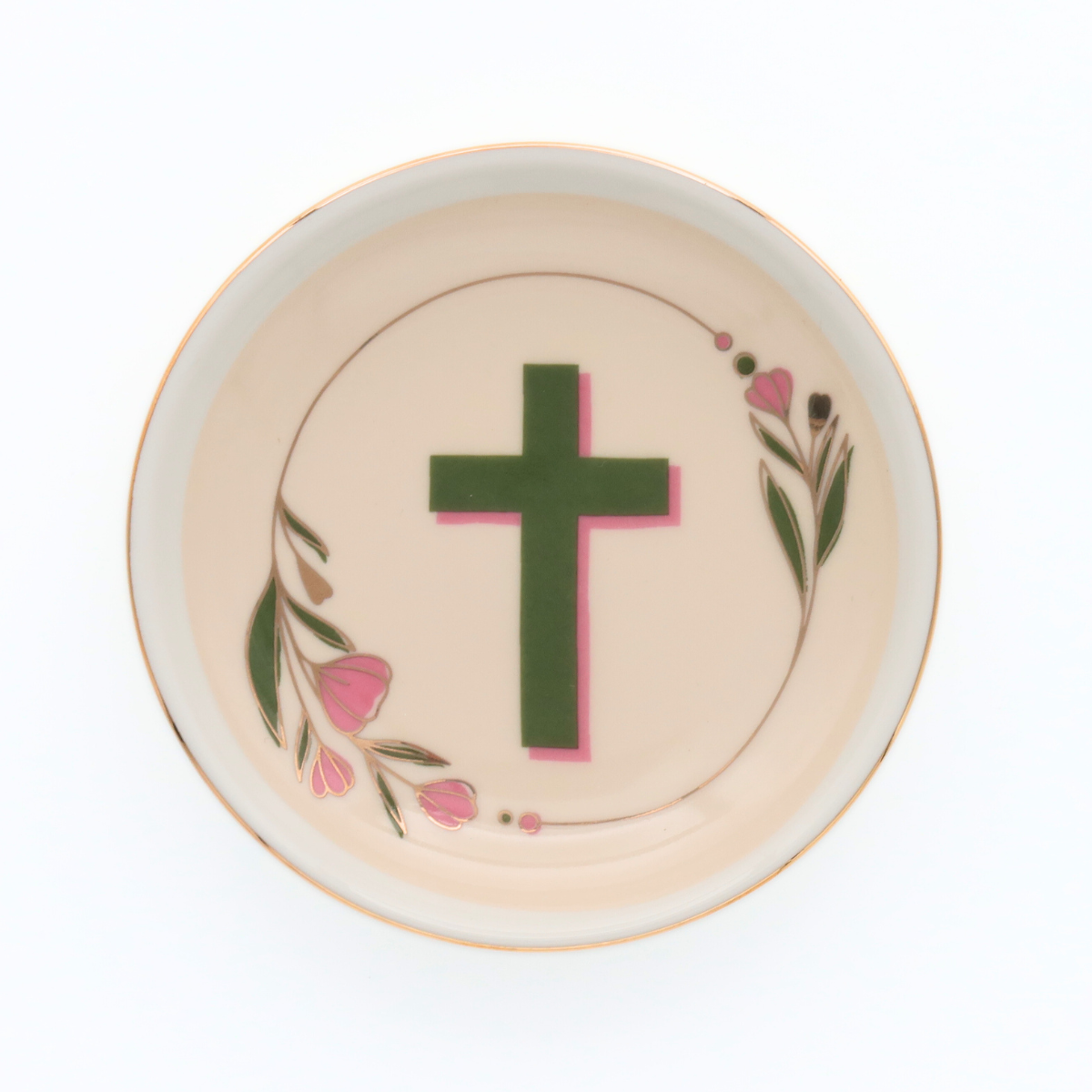 Round Trinket Tray Green Cross