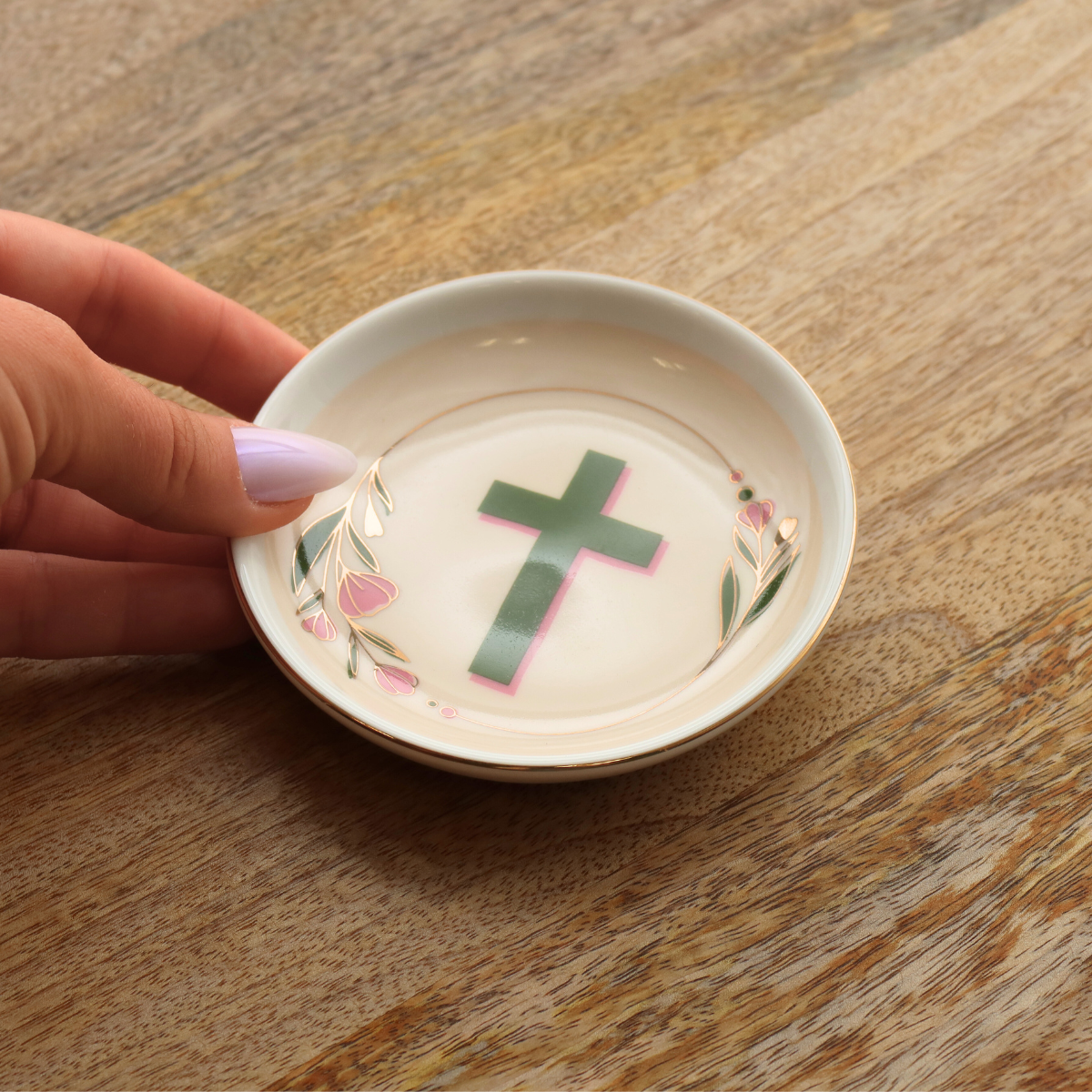 Round Trinket Tray Green Cross