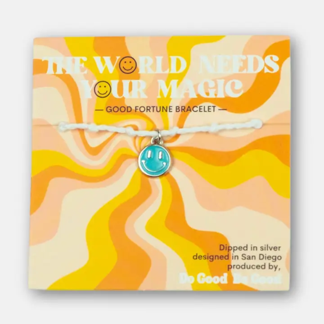 Good Fortune Bracelet Enamel Smile Happy Face (Black/Teal)