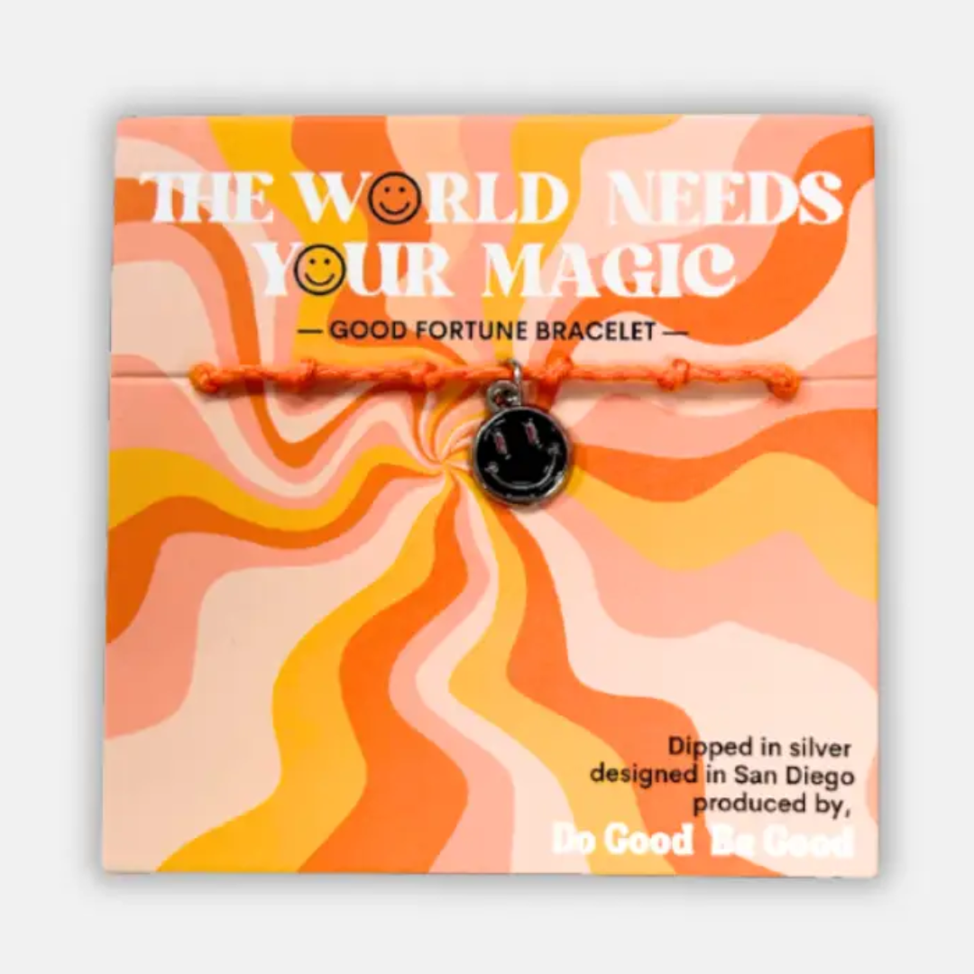 Good Fortune Bracelet Enamel Smile Happy Face (Black/Teal)